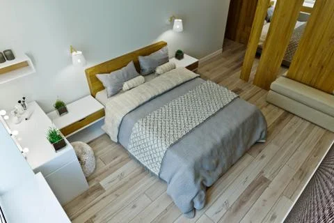 Master bedroom with dressing room in a modern style Stock Illustration