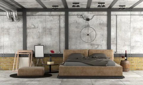 Master bedroom in a loft Stock Illustration