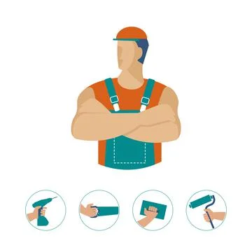 Master Builder and icons of construction Stock Illustration
