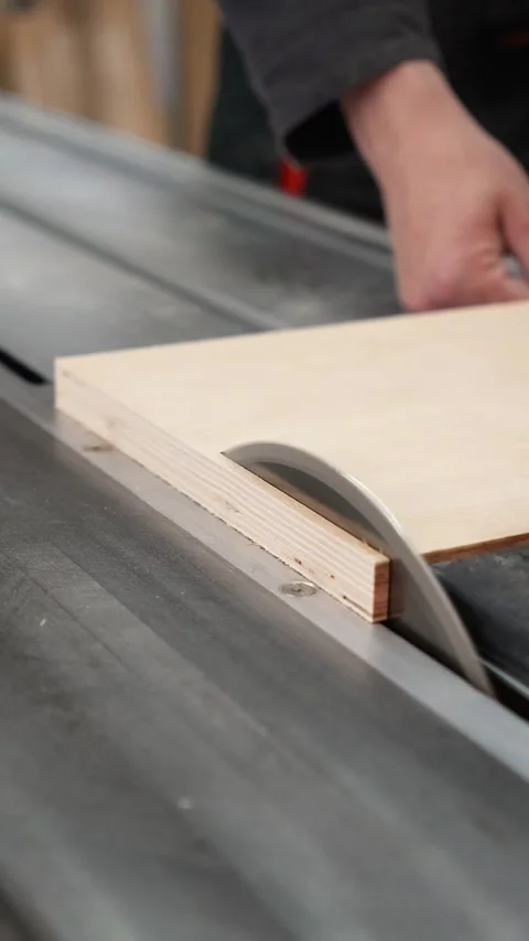 Master builder cuts a wooden panel on a format cutting machine Video stock 317414685