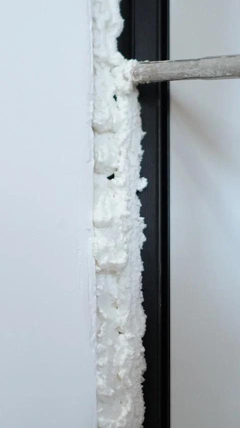 Master builder makes installation of doors and repairs inside house Stock Footage 302985971