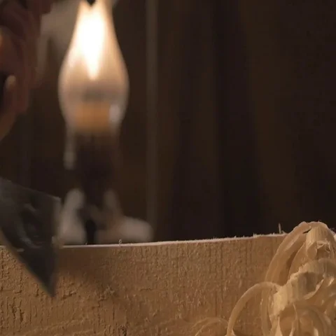 Master carpenter makes basting on the Board with a pencil, draws, craftsman work Video stock 69518592