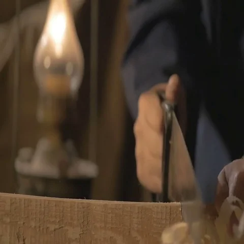 Master carpenter makes basting on the Board with a pencil, draws, craftsman work Stock-Footage 69518990