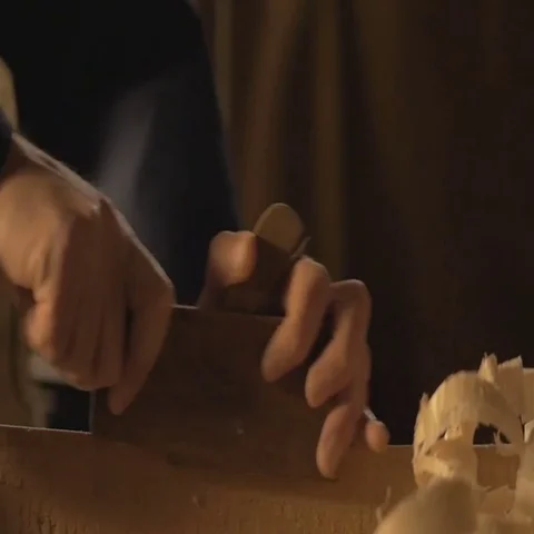 Master carpenter makes basting on the Board with a pencil, draws, craftsman work Stock-Footage 69523991