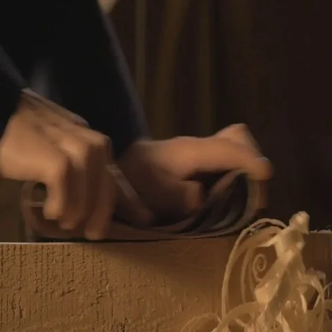 Master carpenter makes basting on the Board with a pencil, draws, craftsman work Stock Footage 69525163