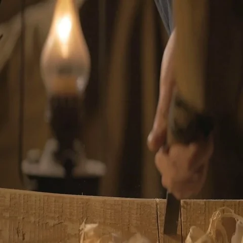 Master carpenter makes basting on the Board with a pencil, draws, craftsman work Video stock 69525302