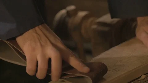 Master carpenter makes basting on the Board with a pencil, draws, craftsman work Stock Footage 69728915