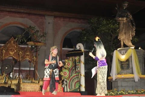 Master of Ceremonies Hosting Event on Stage at Ubud Art Market, Bali Stock Photos