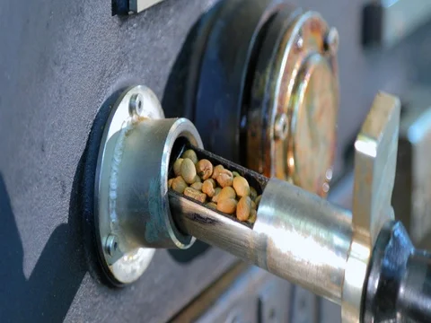 Master checks the degree of roasting coffee beans Stock Footage 72730565