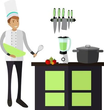 Master chef cooking on restaurant kitchen vector icon isolated on white Illustrazione stock
