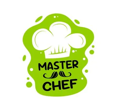 Master Chef emblem design with white toque hat Stock Illustration