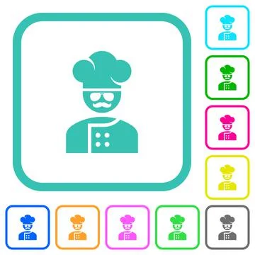 Master chef with glasses and mustache vivid colored flat icons Stock Illustration