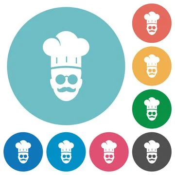 Master chef with glasses and mustache flat round icons Stock Illustration