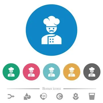 Master chef with mustache flat round icons Stock Illustration