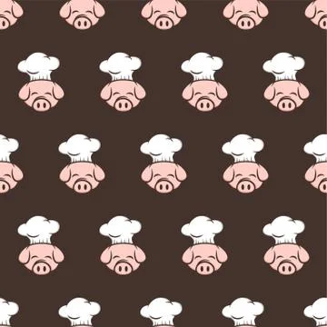 Master chef pig pork bacon theme cartoon seamless pattern Illustrazione stock