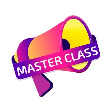 Master Class banner label, badge icon with megaphone. Flat design Stock Illustration