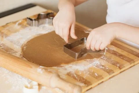 Master class for children on baking christmas cookies. Young children learn t Stock Photos