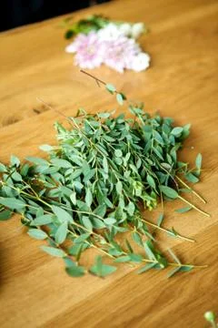Master class in floristry. harvested elements of the future wreath from livin Stock Photos
