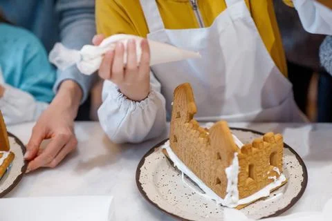 Master class gingerbread hands child Stock Photos