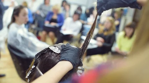 Master class on hair coloring. Stock Footage 90143915
