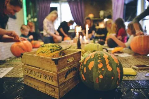 Master class Halloween decorative pumpkins made by hands Stock Photos