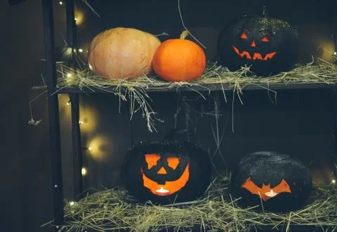 Master class Halloween decorative pumpkins made by hands Stock Photos