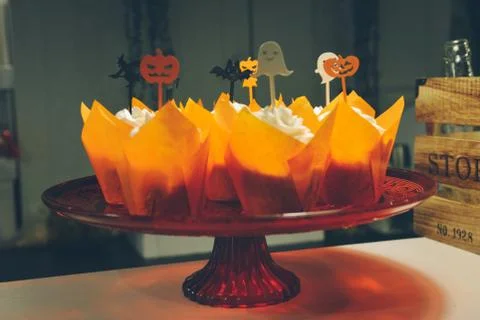 Master class Halloween decorative pumpkins made by hands Stock Photos