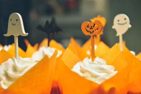 Master class Halloween decorative pumpkins made by hands Stock Photos