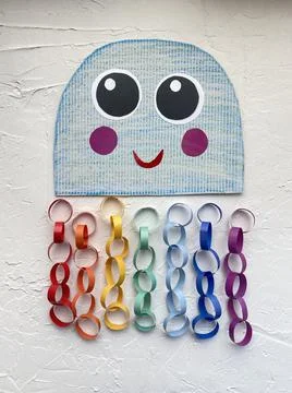 Master class how to make a sea jellyfish with eyes from paper and cardboard Stock Photos