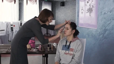 Master class for make-up artists. Cleansing lotion facial Stock Footage 70825201