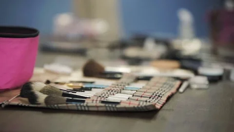 Master class for make-up artists. Cosmetics and toiletries. Stock Footage 70850020