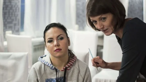 Master class for make-up artists. Stock Footage 70817226