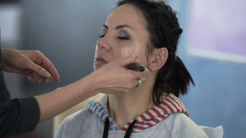 Master class for make-up artists. Foundation application. Stock Footage 70845017