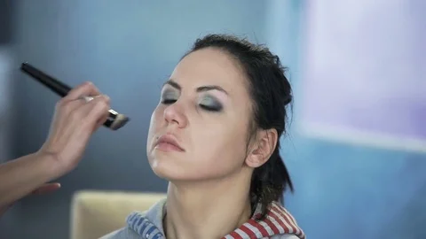 Master class for make-up artists. Foundation application. Stock Footage 70845761
