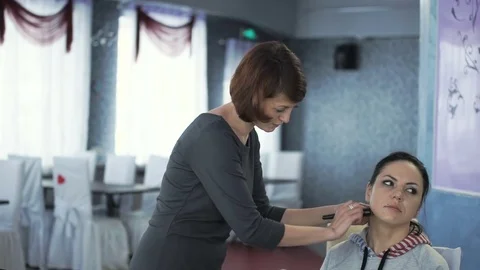 Master class for make-up artists. Foundation application. Stock Footage 70845843