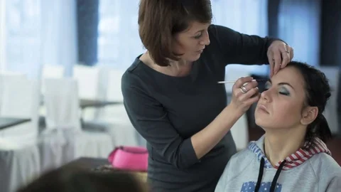 Master class for make-up artists. Working with eyebrows. Stock Footage 70817056