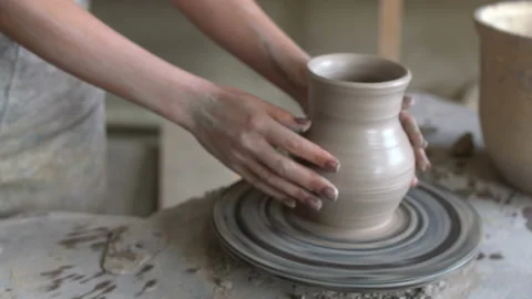 Master class on modeling of clay on a potter's wheel Stock Footage 89283709
