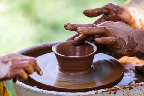 Master class on pottery, a close-up Stock Photos