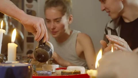 Master class on sculpting by candlelight and tea. Stock Footage 246861742