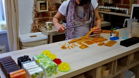 Master class of soap making in Lvov Stock Footage