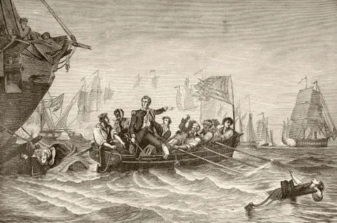 Master Commandant Oliver Hazard Perry Transferring From Us Brig Lawrence To U 스톡 사진