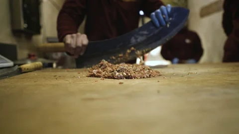 Master cook cutting meat Stock Footage 106771064