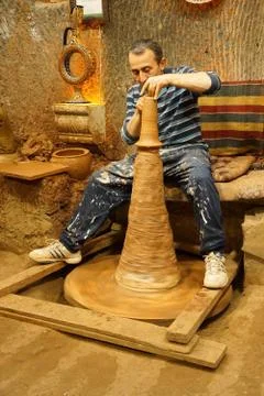 Master craftsman makes pottery Stock Photos