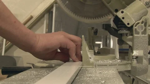The master cuts the profile, using special saws Stock Footage 75157034