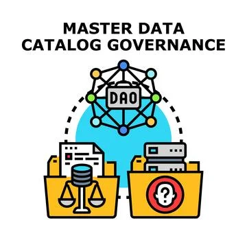 Master data catalog governance decentralized autonomous organization concept Stock Illustration