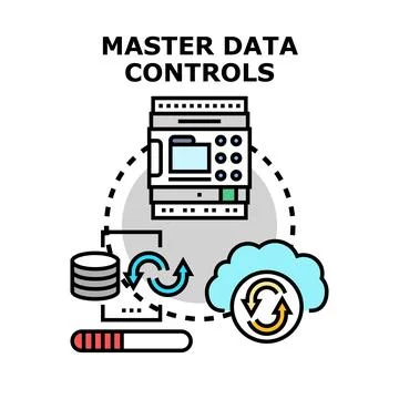Master data controls managing information synchronization and storage Illustrazione stock