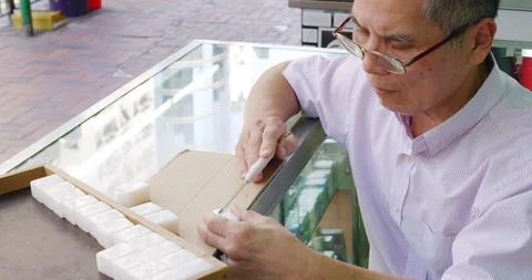 A master demonstrates making a Mahjong tile game (played among the old people) Vidéo 201095072