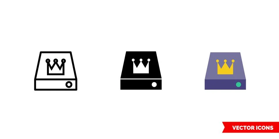 Master disc icon of 3 types color, black and white, outline. Isolated vector  Stock Illustration