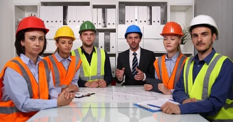 Master Engineer Male Talking Camera Presentation Architect Staff Team Boardroom Stock Footage 81516212