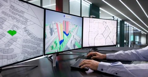 Master Engineer Using 3D Software For Real Estate Valuation Stock Photos